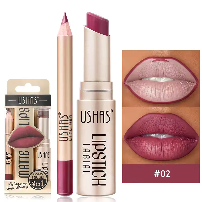 USHAS 12 Color Lip Liner + Lipstick Set