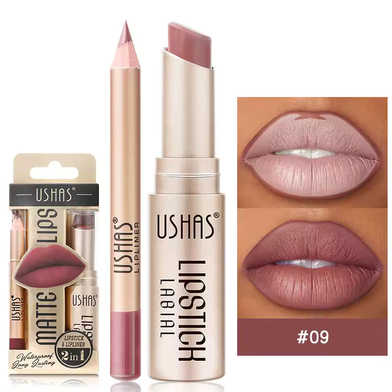 USHAS 12 Color Lip Liner + Lipstick Set
