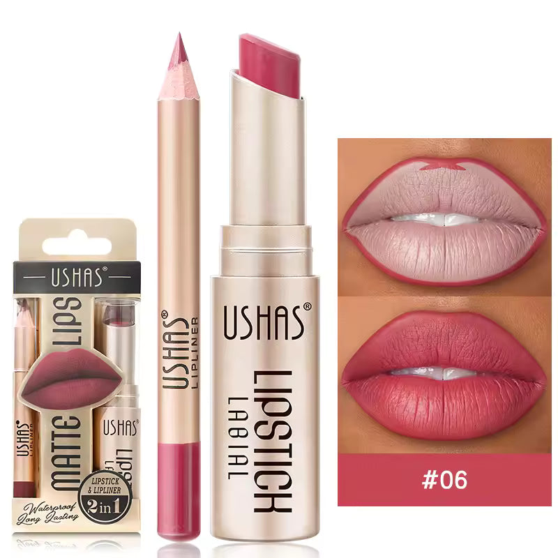 USHAS 12 Color Lip Liner + Lipstick Set