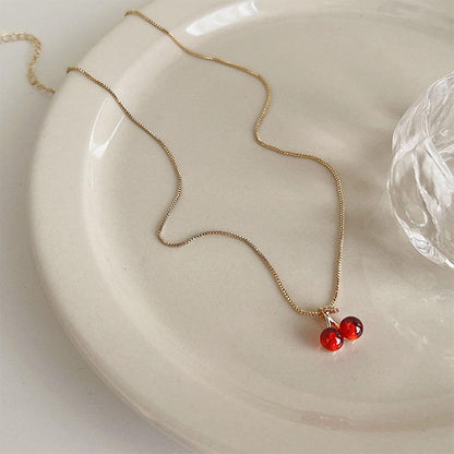 Scarlet Kiss™ – Wine Red Cherry Gold Pendant Necklace