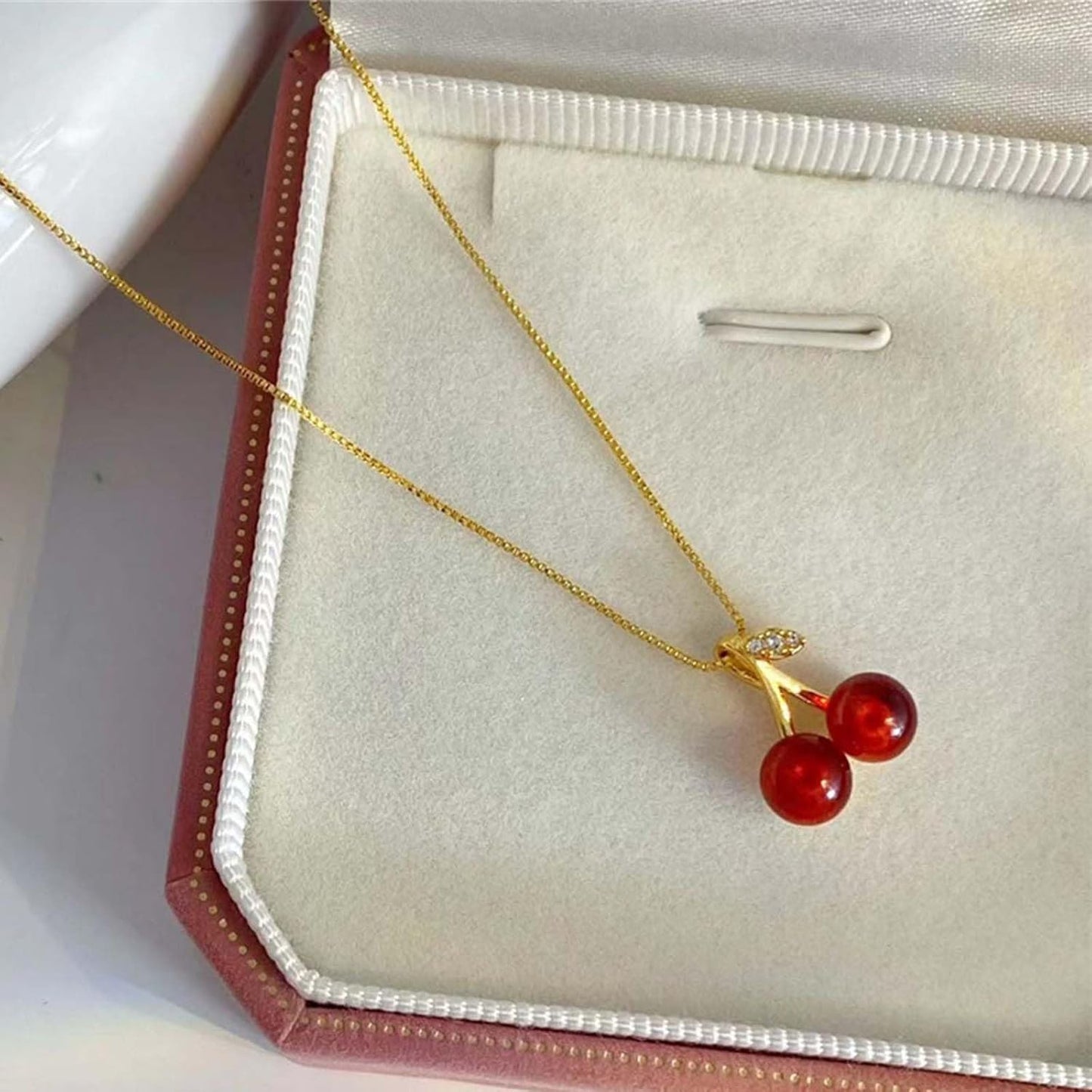 Scarlet Kiss™ – Wine Red Cherry Gold Pendant Necklace