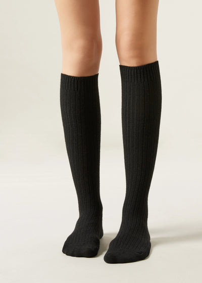 RIBBED KNEE HIGH WOOL SOCKS