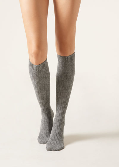 RIBBED KNEE HIGH WOOL SOCKS