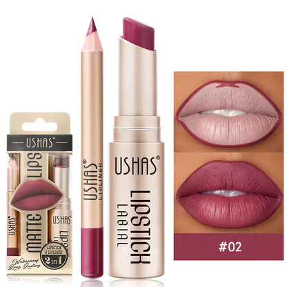 USHAS 12 Color Lip Liner + Lipstick Set