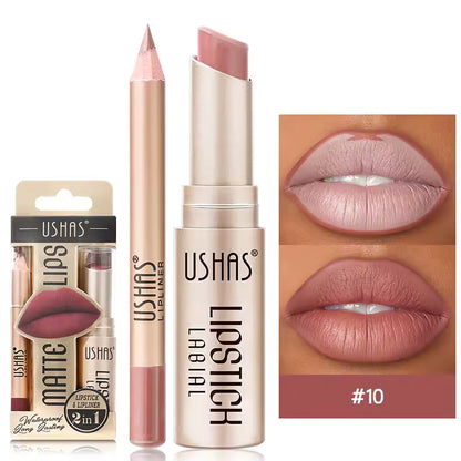 USHAS 12 Color Lip Liner + Lipstick Set