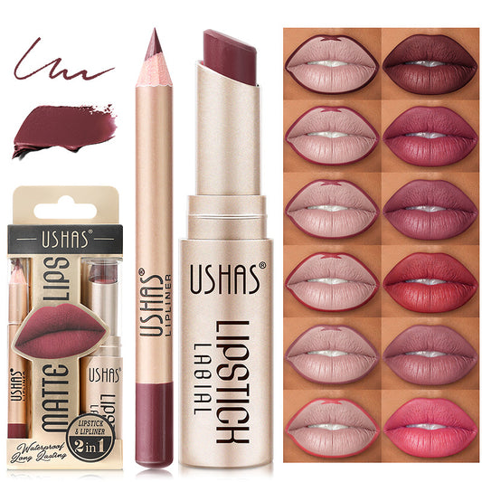 USHAS 12 Color Lip Liner + Lipstick Set