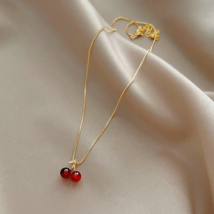 Scarlet Kiss™ – Wine Red Cherry Gold Pendant Necklace