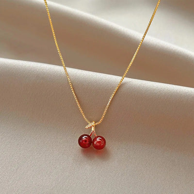 Scarlet Kiss™ – Wine Red Cherry Gold Pendant Necklace